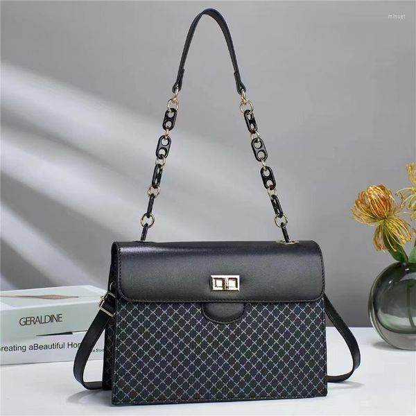 

shoulder bags texture women's bag lock buckle single crossbody fashion trendy printing chain handbag for women