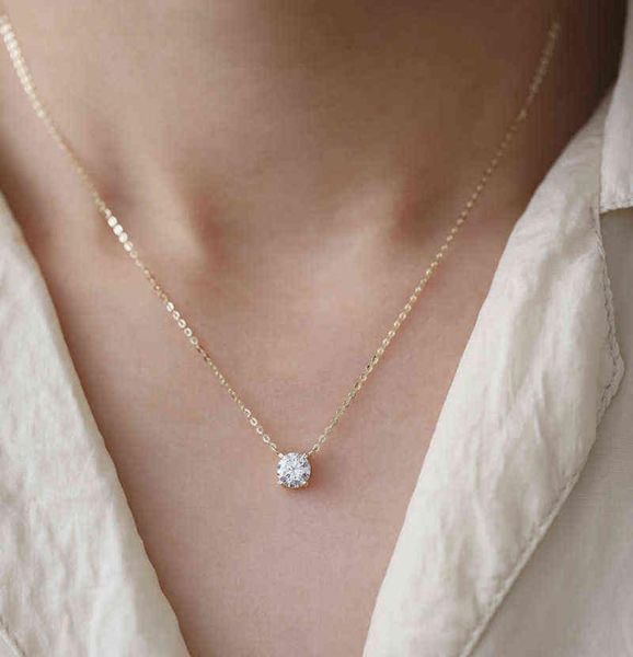 

925 sterling silver french simple crystal pendant clavicle chain necklace women light luxury party plating 14k gold jewelry y220226870627