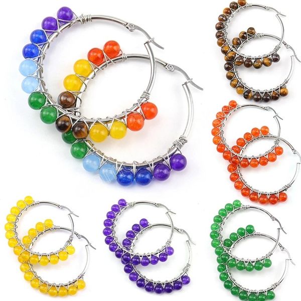 

bohemia natural agate stone handmade metal wire wrapped earrings for women girls colorful silver color crystal stone earrings, Golden;silver