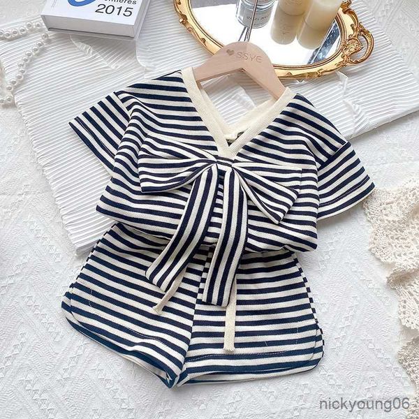 

clothing sets girls baby set summer new children's back bow cotton short sleeve shorts, White