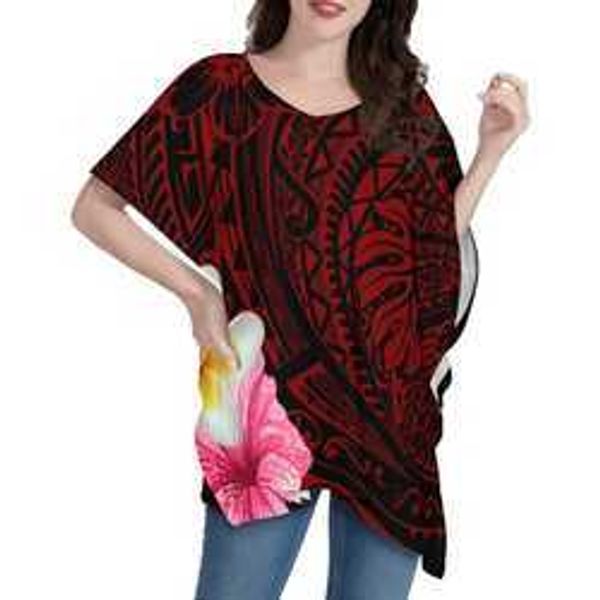 

selling ladies black pullover blouse v neck loose custom gold polynesian tribal tattoos poncho women's clothing hhdy, White