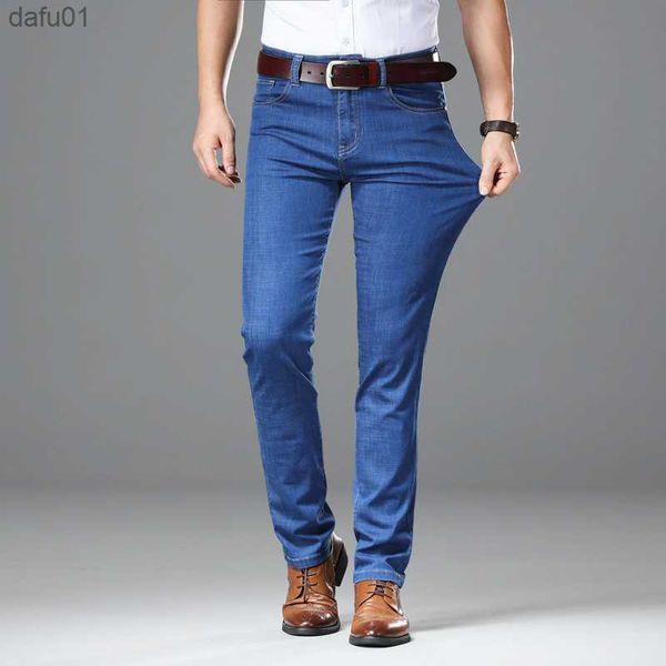 

men's pants mens classic relaxed fit flex jean 2022 summer new thin comfortable fashion business casual jeans denim pants trousers l230, Black