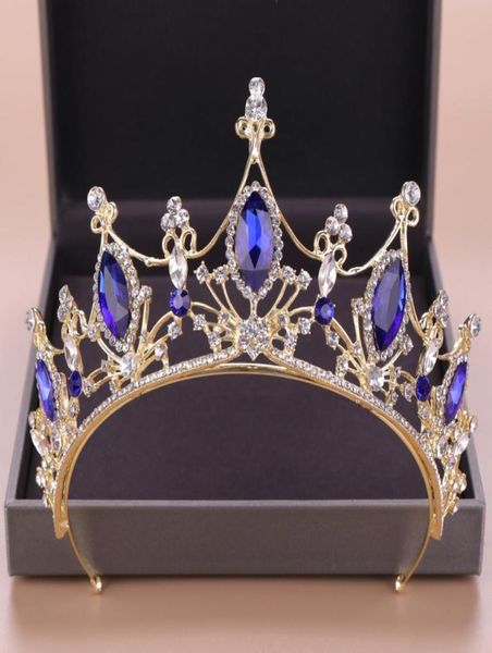 

gold women hair jewelry blue crystal rhinestone diadems vintage tiaras and crowns queen princess wedding hair accessories gifts5572832, White;golden