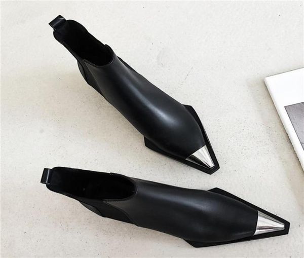 

morazora natural genuine leather boots women metal pointed toe ladies ankle boots for women square heels spring autumn shoes 201024249911, Black