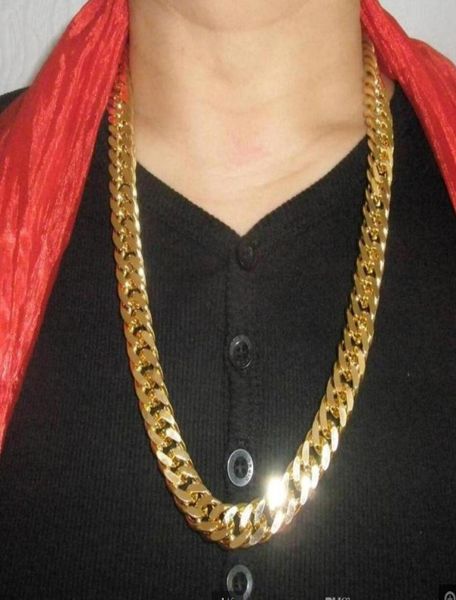 

18k real yellow solid gold filled cuban double curb chain heavy mens gift necklace 236 inch 10 mm9444359, Silver