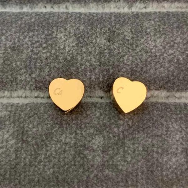 

high polished classic style logo printed studs small size gold plated designer earring stainless steel earrings for women jewelry wholesale, Golden;silver