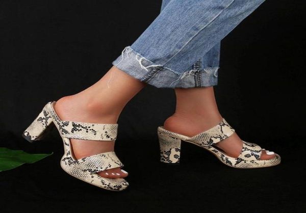 

dress shoes 2021 pu highheeled mules snake color slipon wonen thick heel female slides classic designs pumps big size 35431434343, Black