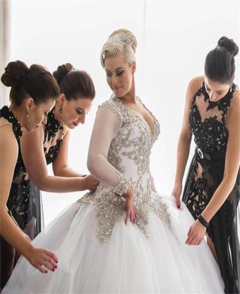 

custom made plus size lace a line wedding dresses 2019 deep v neck long sleeves appliques beaded long keyhole back boho garden bri3846005, White