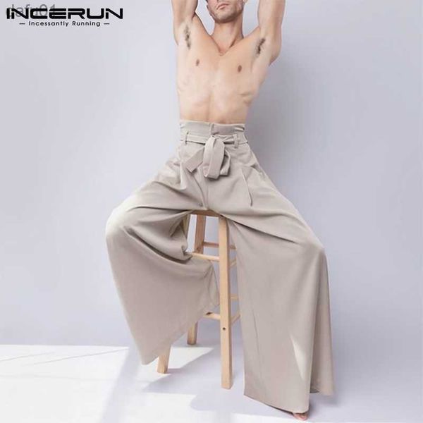 

men's pants incerun men pants 2023 joggers lace up solid color streetwear wide leg trousers loose high waist casual pantalon hombre s-5, Black