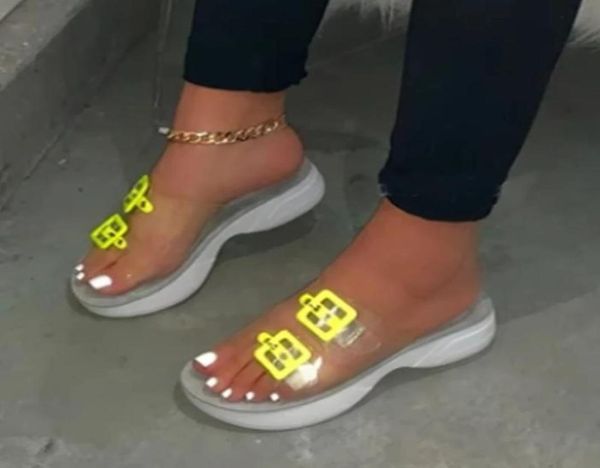 

slippers 2021 women shoes platform flat summer transparent jelly sandals clear open toe outdoor ladies slides female flip flops5029142, Black