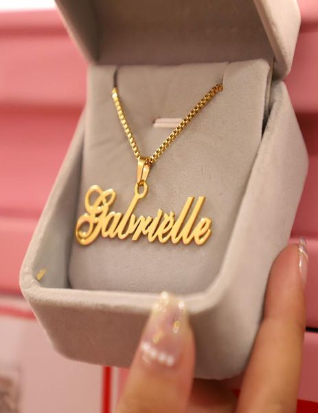 

gold box chain custom jewelry personalized name pendant necklace handmade cursive nameplate choker women men bijoux bff gift y20081464828, Silver
