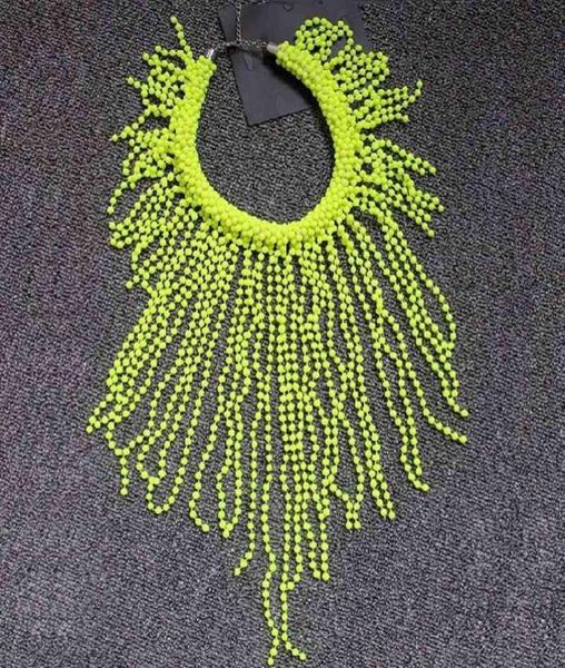 

handmade in stock european fashion neon yellow statement women long chokers star chunky tassels chains beading necklace233y3804069, Silver