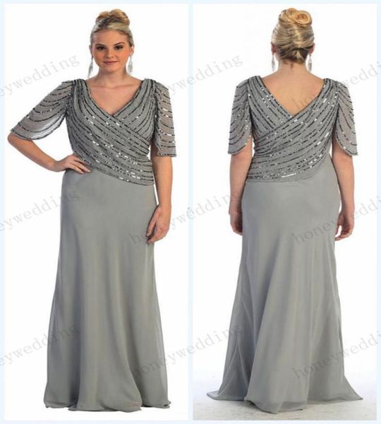 

2019 spring new arrival plus size beading chiffon mother of the bride dresses vneckline half sleeve sheath floor length mother dr4220468, Black;red