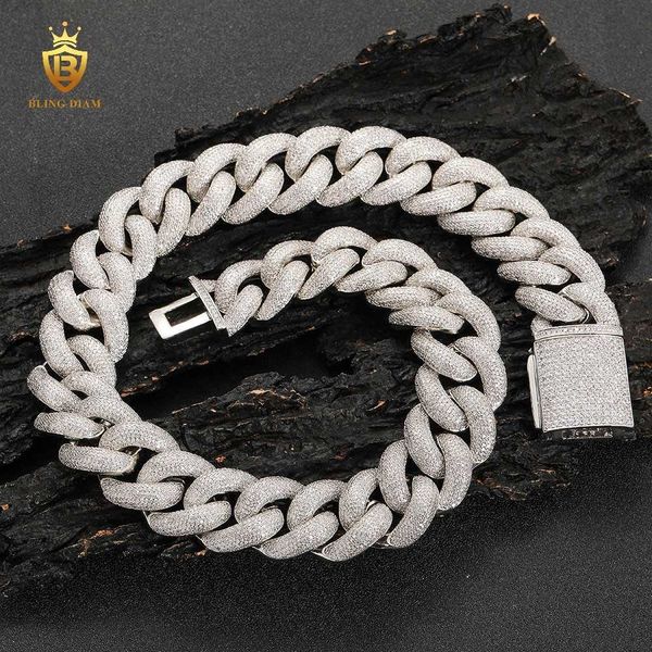 

wholesale hip hop jewelry 25mm full 5a+ cz diamond bubble design cuban link chains for men, Silver