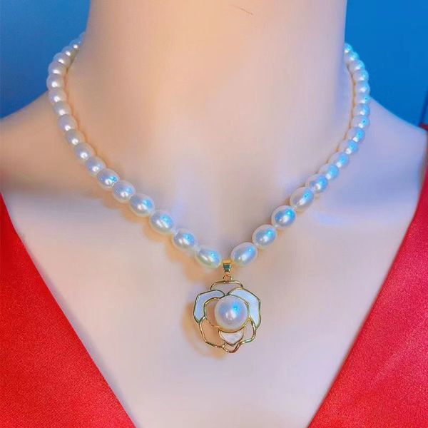 

pure natural freshwater pearl necklace, female buckle, jewelry, high grade authentic gift for mother1, Silver