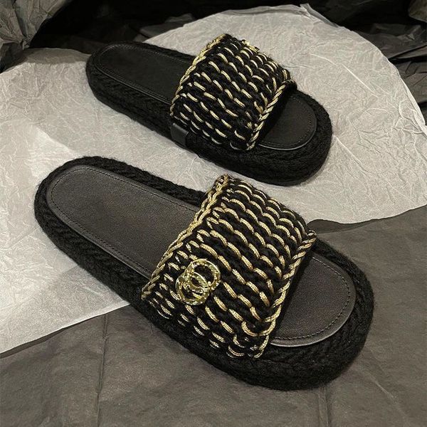 

designer slippers women channel sandals summer new open toe women braid sandals outdoor sandal summer beach shoes lady luxury brand vacation, Black