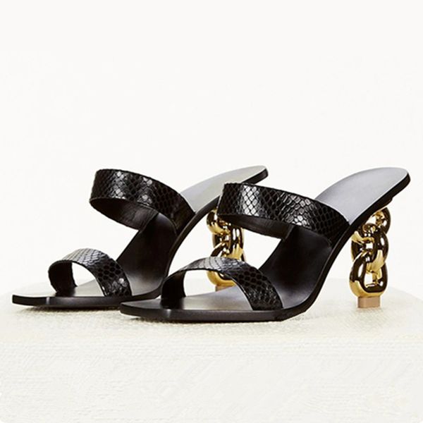 

women slippers metal strange high heels ladies gladiator sandals summer outside slides prom dress shoes pumps pvc mules, Black