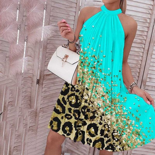 

new arrivals womens clothing designer dress 2023 summer fashion causal print hanging neck collar sleeveless pleated off shoulder elegant sty, Black;gray