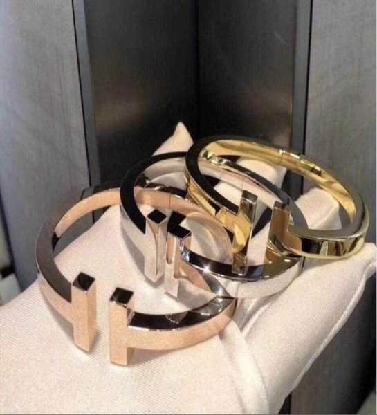 

luxury steel double open bracelets spring love bracelet for women brand letter bangle6725667, Black