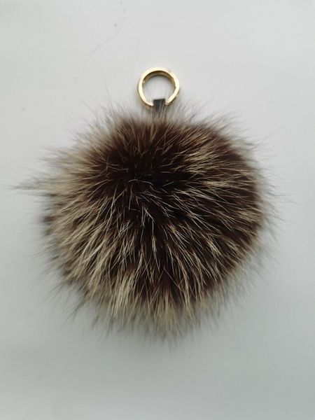 

real fox fur pompom big ball key chain bag car phone pendant accessories brown, Silver