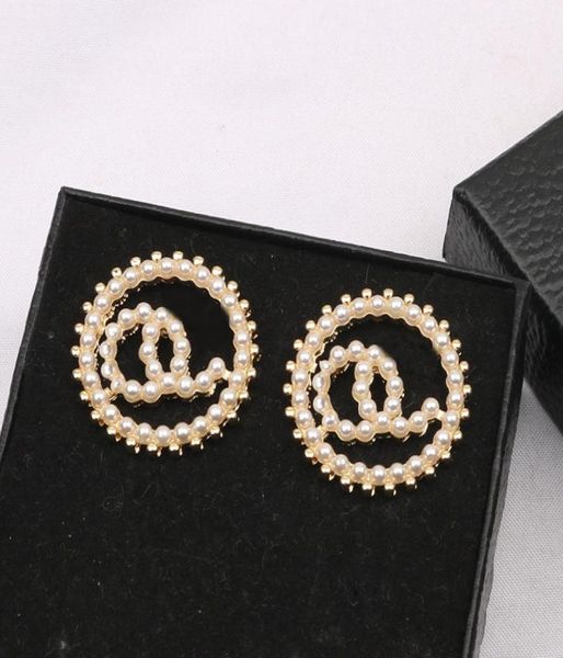 

18k gold plated 925 silver dangle chandelier luxury brand designers letters stud geometric famous women crystal rhinestone pearl e4982728