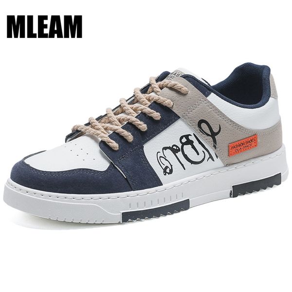 

men skateboarding shoes lightweight leather vulcanized shoes all-match mens casual high sneakers fashion student shoes male, Black