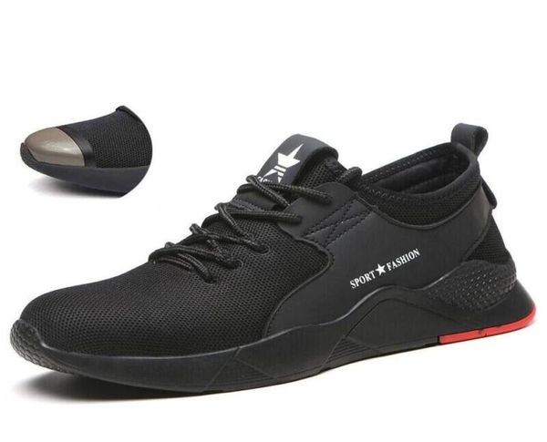 

mens boots fashion safety shoes breathable lightweight widened antismashing steel toe work sandals single mesh outdoor sneaker6030383, Black