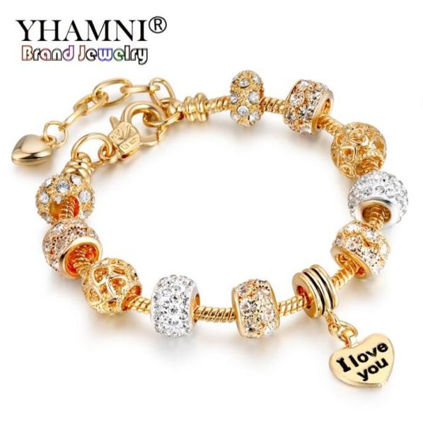 

yhamni original gold bracelet crystal beads chain pulseras i love you charms bracelets bangles jewelry gift for women hsl1518057853, White