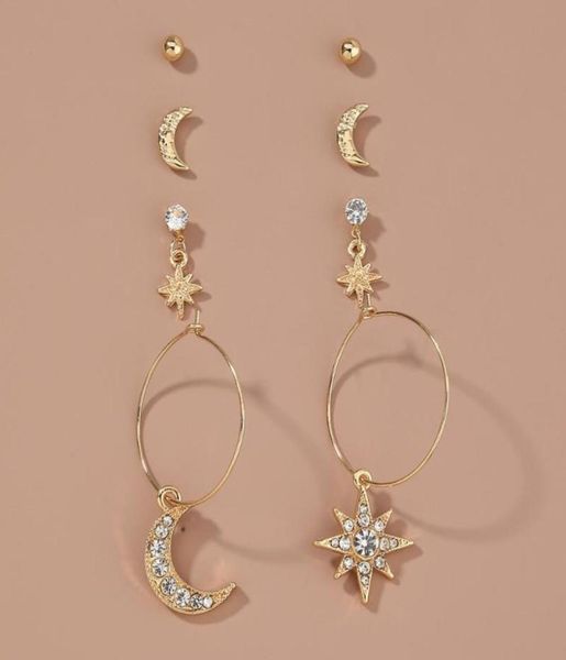 

dangle chandelier alloy star moon rhinestone earrings set luxury ear stud big circuit hyperbolic metal eardrop jewelry charms fo7879629, Silver