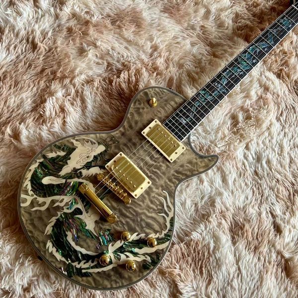 

custom electric guitar abalone dragon inlaid guitarra handmade 6 stings guitar