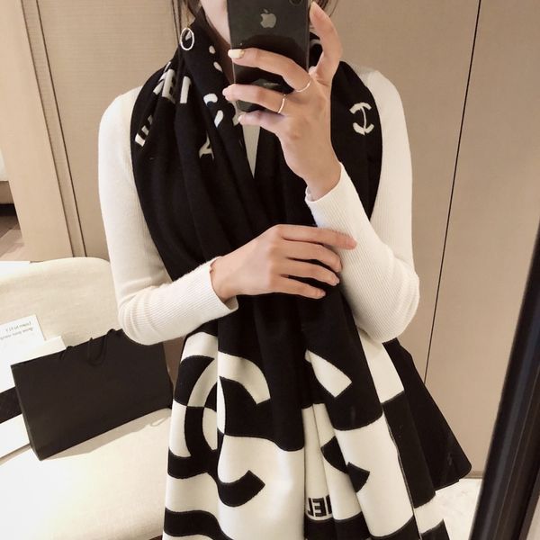 

2023 classic designer scarf womens winter warmth thickened long coco scarf cashmere wool double sided dual purpose neck size 180x65cm with b, Blue;gray