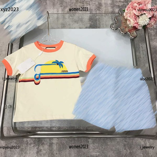 

2023 designer child tracksuits summer baby short sleeved suit 2pcs splicing design t-shirt and elastic waist shorts #multiple product, White