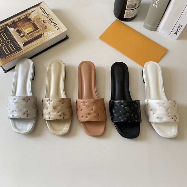

designers womens revival slippers sandals letter flower printing floral slippers genuine leather low heels rubber slides dazzling platform s, Black