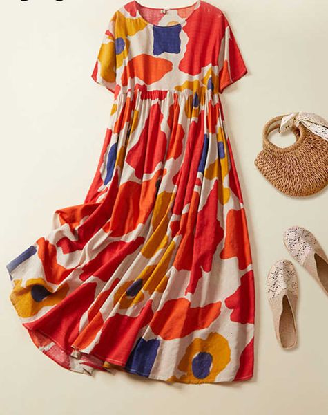 

plus size boho beach floral summer dress 2023 women cotton ladies dresses loose casual long oversized woman vestidos, Black