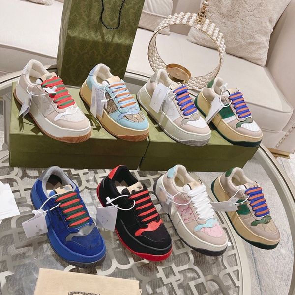 

designer screener sneakers men casual shoes women's chunky sole vintage leather green and orange web canvas retro sportswear big size n, Black