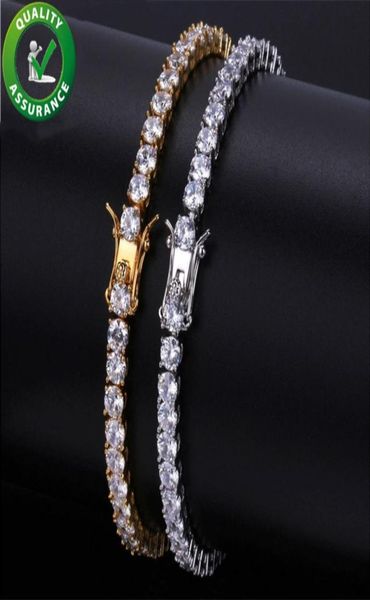 

mens bracelets iced out diamond tennis chain bracelet hip hop jewelry copper material gold silver rose color box clasp cz bangle l3672319, Golden;silver