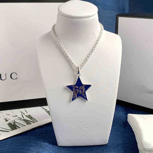 

20% off 2023 new designer jewelry bracelet necklace ring chaopai ancient family personality hip hop versatile classic five pointed star blue, Silver