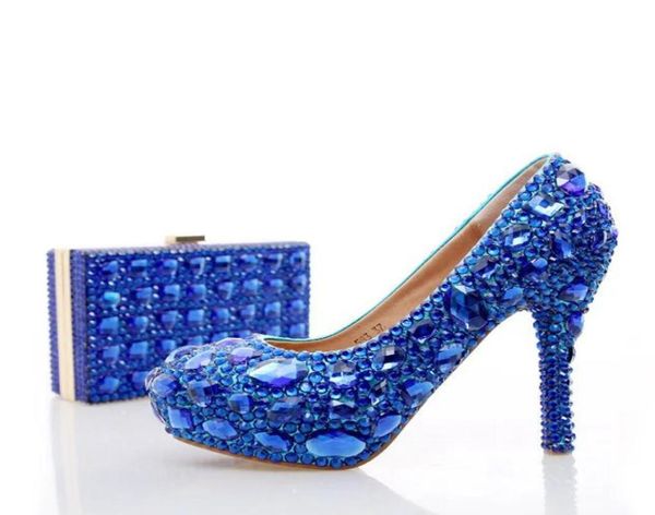 

blue rhinestone wedding heels with fashion crystal matching bag party high heels with clutch 4 inches heel bridal shoes lady prom 5265014, Black