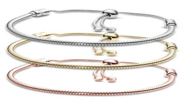 

silver plated charms bracelets 3mm chain adjustable fit pandora gold rose bangle bracelet women female christmas party birthday gi2374867, Golden;silver