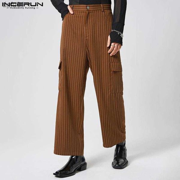 

men's pants 2023 fashion men striped pants button pockets streetwear loose joggers cargo trousers men casual straight pants s-5xl incer, Black