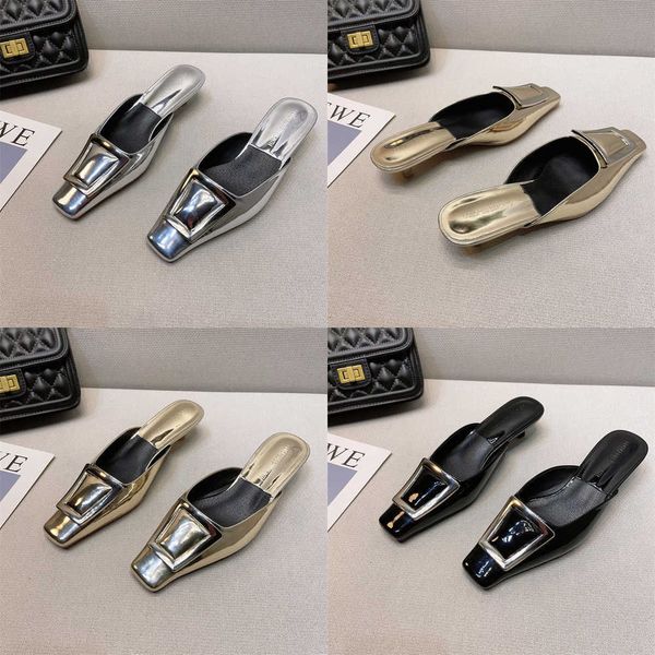 

summer slippers silver comfort muller loafers new sandals half slipper for women outer wear mid heel elegant party dress 230511, Black
