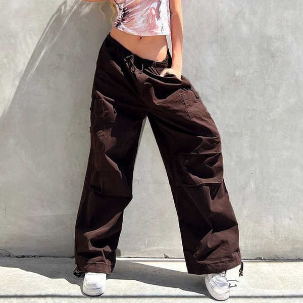 

fashion streetwear women y2k pants low waisted drawstring wide leg cargo pants 2023 new chic full length casual pants, White;black