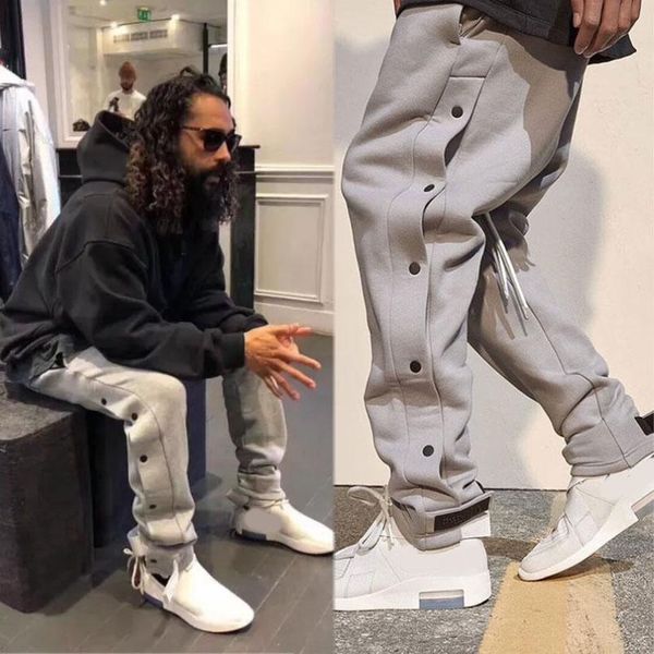 

pants autumn winter thick sweatpants men side button sportswear solid brand male sweat pants oversize clothing 2023 hip hop black grey