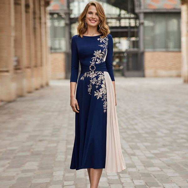 

blue mother of the bride dress with sleeve tea length appliques wedding guest dresses ruched belt womens short prom gowns, Black;red