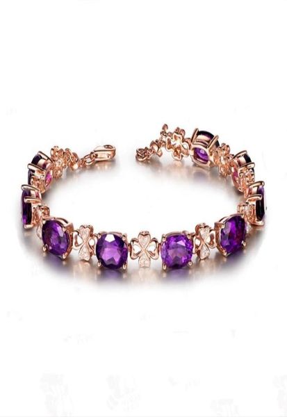 

luxury 18k gold color natural purple crystal beautiful leaf bracelet oval cubic zirconia for women gift jewelry whole4714661, Golden;silver