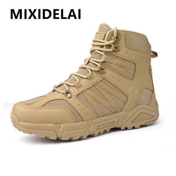 

brand men tactical boots army boots mens military desert breathable work shoes climbing hiking boots ankle men outdoor boots, Black