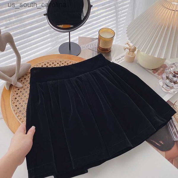 

ashgaily black velvet skirts women y2k high waist short skirt zipper skirt female clothing female all-match l230522