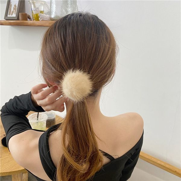 

womens girls cute real mink fur hair ring hair rope hair band hair accessories, Silver