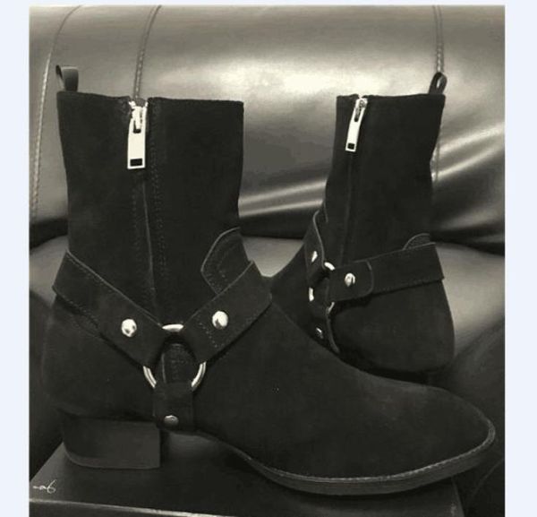 

suede genuine leather harry wyatt charm boots new list wedge slp fashion men classic black ankle strap denim persional boots2586966