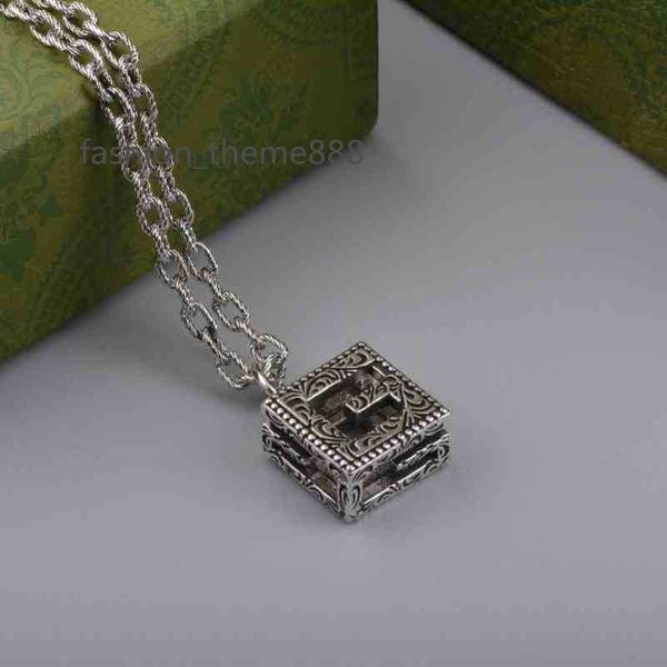 

designer jewelry bracelet necklace ring ancient family square made of old style hollow pattern pendant couple's clavicle chain, Silver